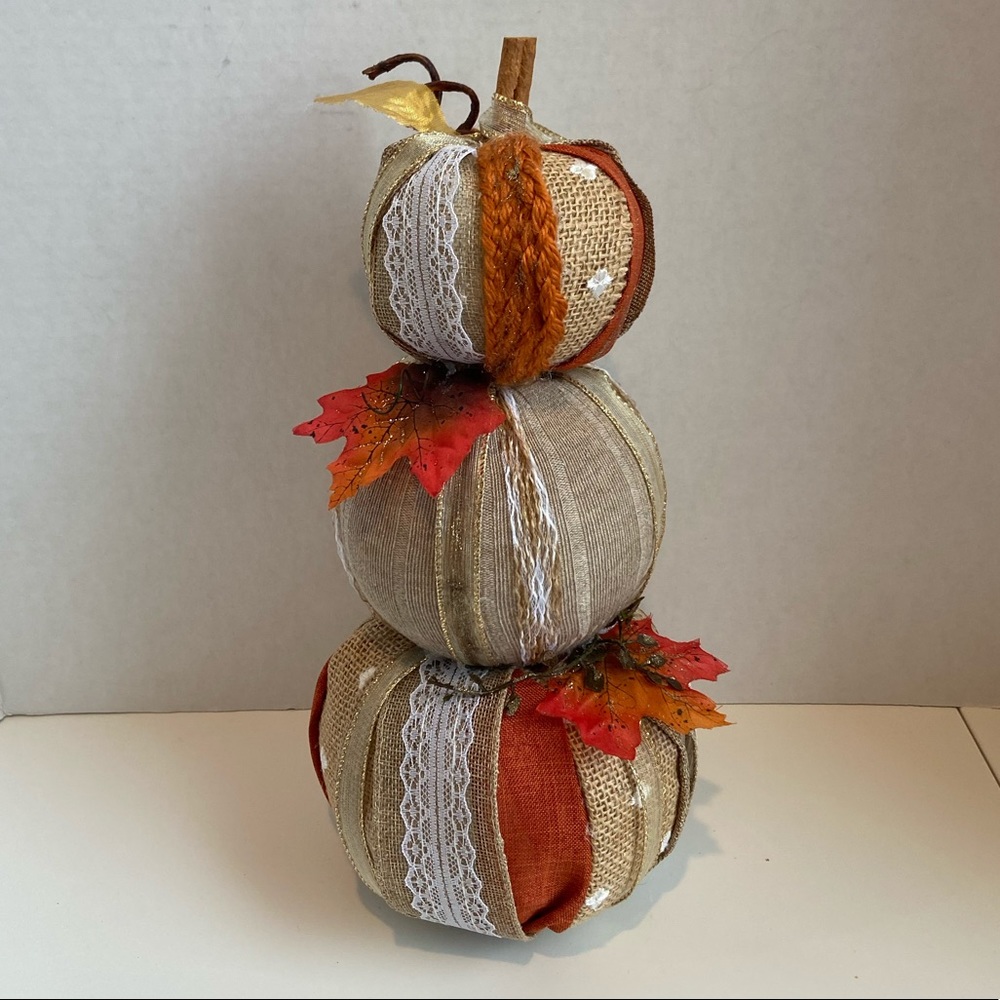Handcrafted BURLAP Fabric PumpkinStack Gold Orange